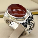 انگشتر عقیق یمنی سرخ نقره مردانه دست ساز _کد:۳۵۱۵۲