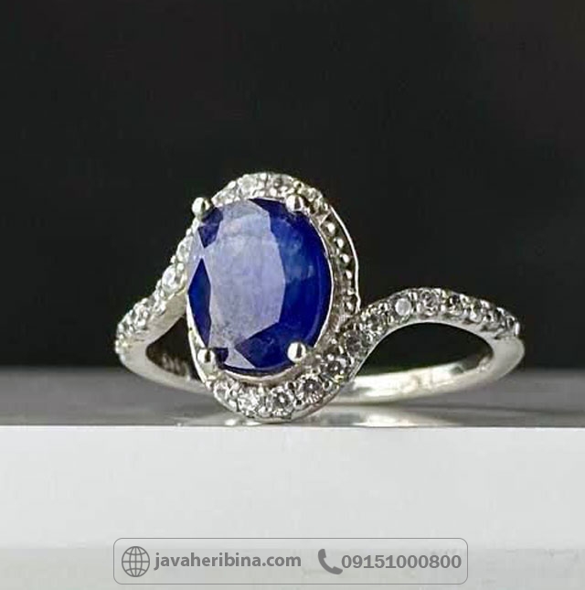 انگشتر یاقوت کبود نقره زنانه رودیوم _کد:35154