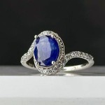 انگشتر یاقوت کبود نقره زنانه رودیوم _کد:35154