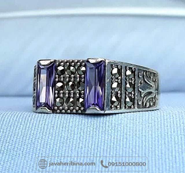 انگشتر آمتیست نقره مردانه اسپرت و مارکازیت _کد:35157