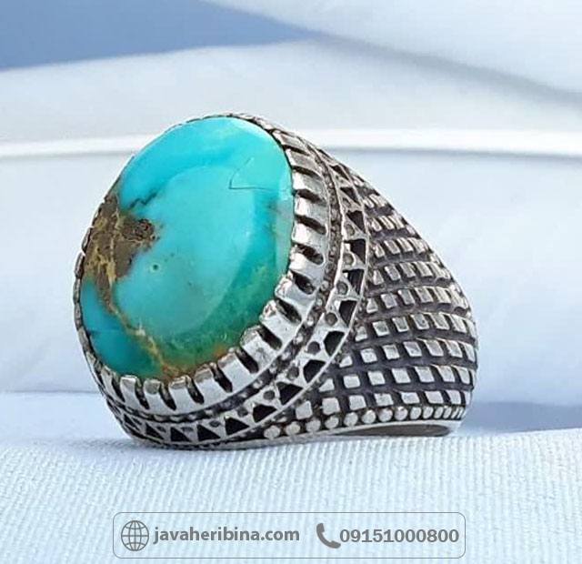 انگشتر فیروزه نیشابوری مردانه خوش رنگ _کد:35164