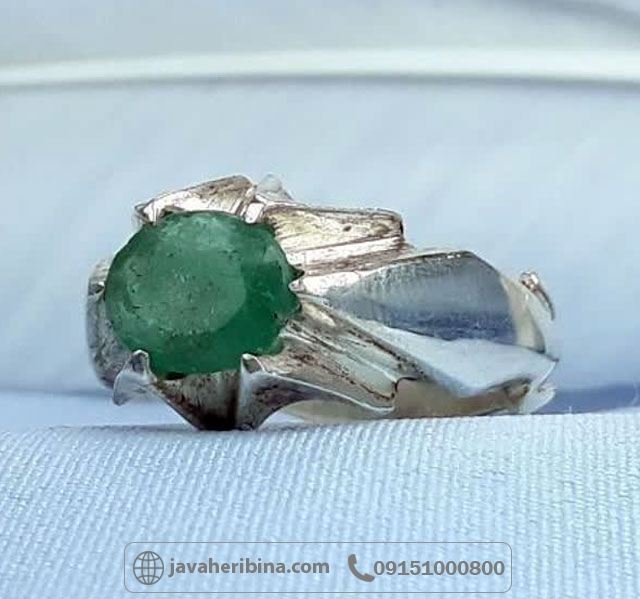 انگشتر زمرد نقره مردانه دست ساز و رودیوم _کد:35165