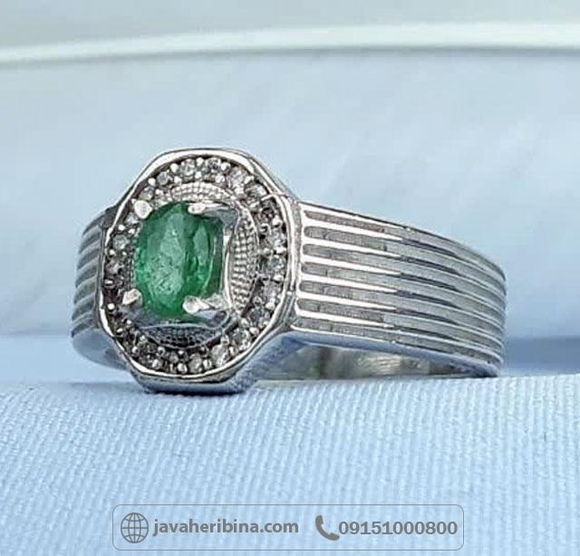 انگشتر زمرد نقره مردانه رودیوم _کد:35166