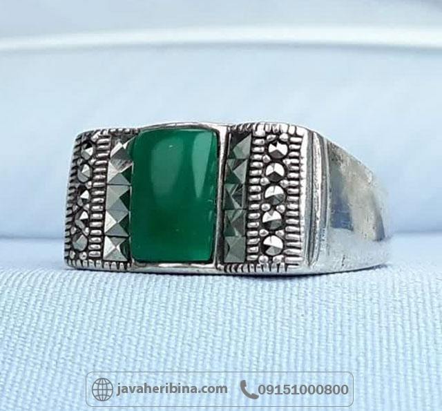 انگشتر عقیق سبز نقره مردانه خاص _کد:35169