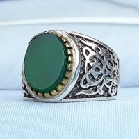 انگشتر عقیق سبز نقره مردانه زیبا 