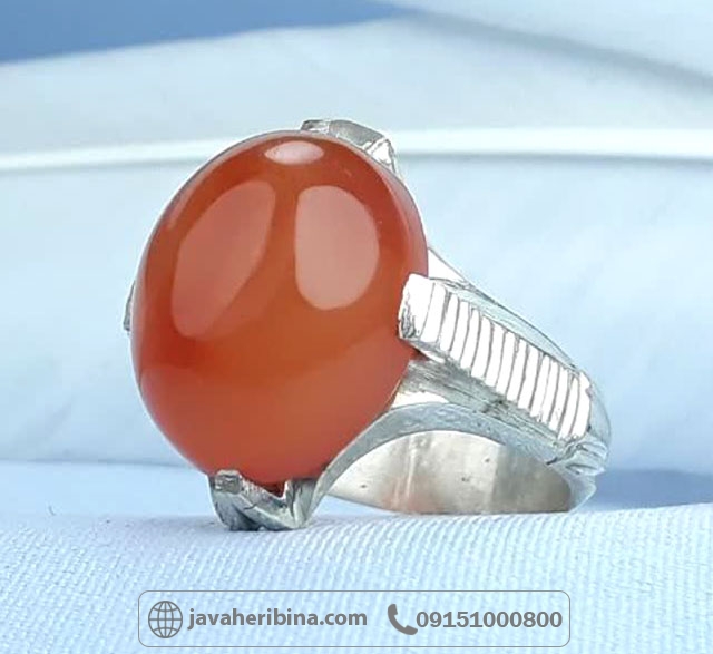 انگشتر عقیق یمنی پرتقالی خوشرنگ بسیار زیبا مردانه _کد:35172