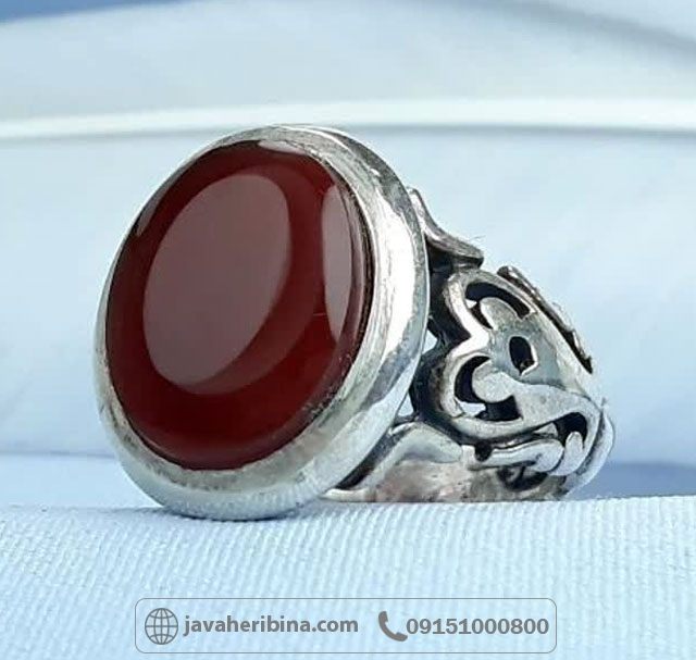 انگشتر عقیق یمنی سرخ نقره مردانه _کد:35173