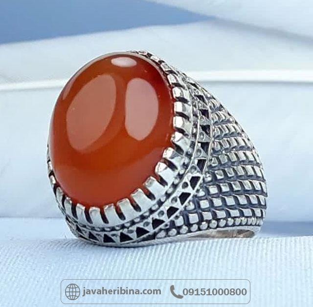 انگشتر عقیق یمنی پرتقالی خوش رنگ مردانه _کد:35175