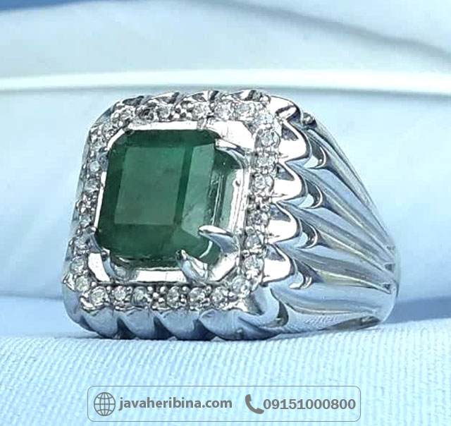 انگشتر زمرد نقره مردانه درشت و زیبا _کد:35176