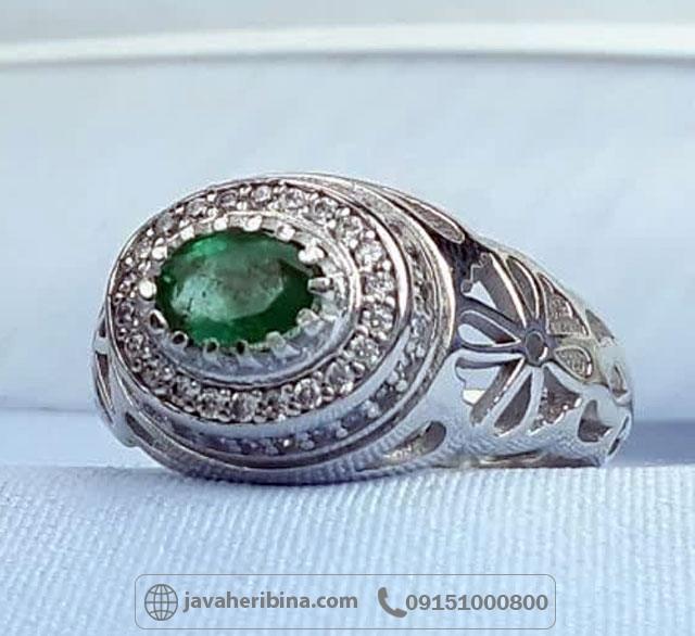 انگشتر زمرد نقره مردانه رودیوم _کد:35177