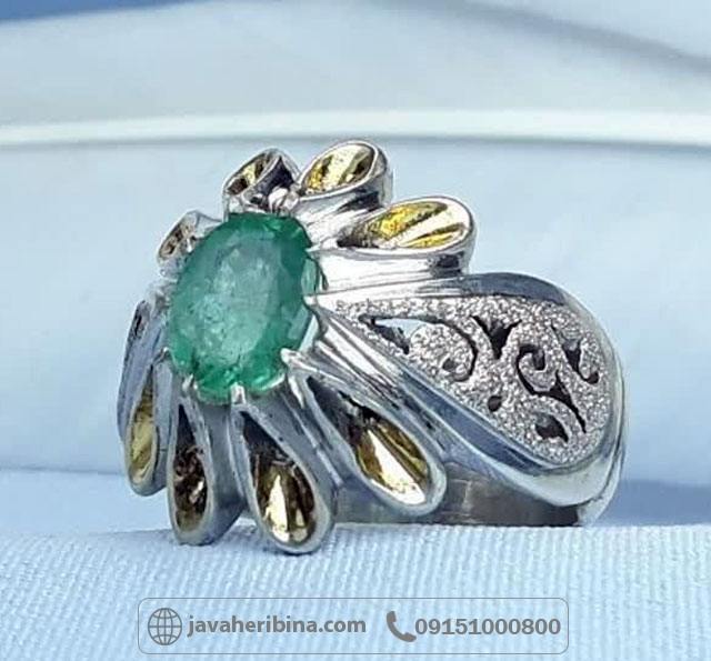 انگشتر زمرد نقره مردانه دست ساز _کد:35178