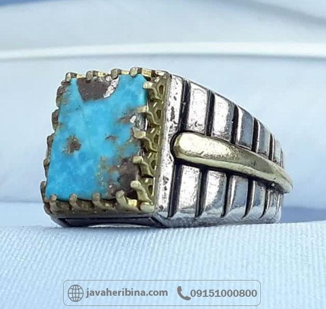 انگشتر فیروزه نیشابوری نقره مردانه _کد:35180