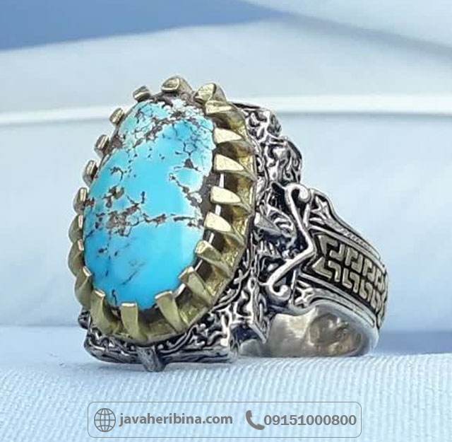 انگشتر فیروزه نیشابوری مردانه خوش رنگ _کد:35182