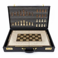 متفرقه تخته نرد و شطرنج فاخر چوب و صدف همراه با جعبه چرمی 