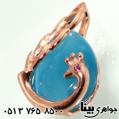 گردنبند سنگ ماه (مون استون) آبی طرح طاووس زنانه