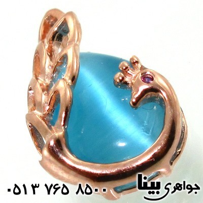 گردنبند سنگ ماه (مون استون) آبی طرح طاووس زنانه
