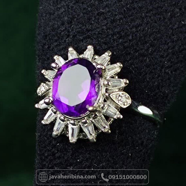 انگشتر آمتیست نقره زنانه خوش رنگ _کد:35203