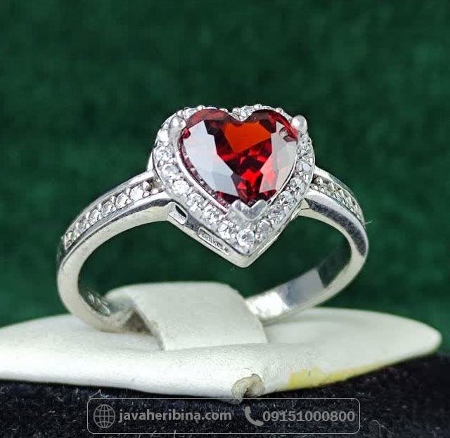 انگشتر نقره طرح قلبی با نگین سنتاتیک _کد:35207