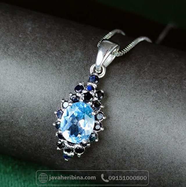 گردنبند توپاز سوئیسی با مخراج یاقوت کبود بدون زنجیر _کد:35209