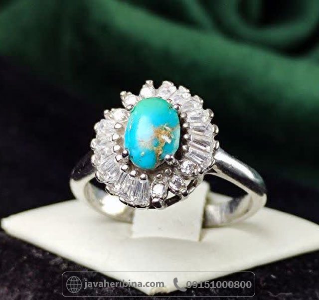 انگشتر فیروزه نیشابوری رودیوم خاص و خوشرنگ _کد:35210