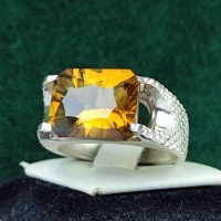 انگشتر سیترین نقره مردانه رکاب حصیری 