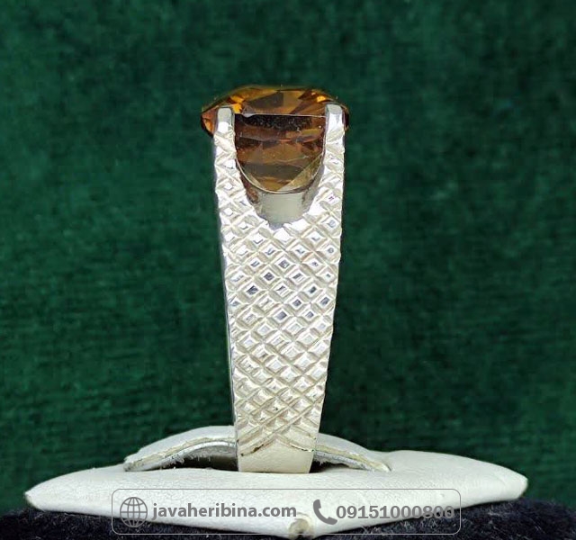 انگشتر سیترین نقره مردانه رکاب حصیری _کد:35211