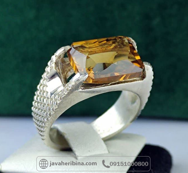 انگشتر سیترین نقره مردانه رکاب حصیری _کد:35211