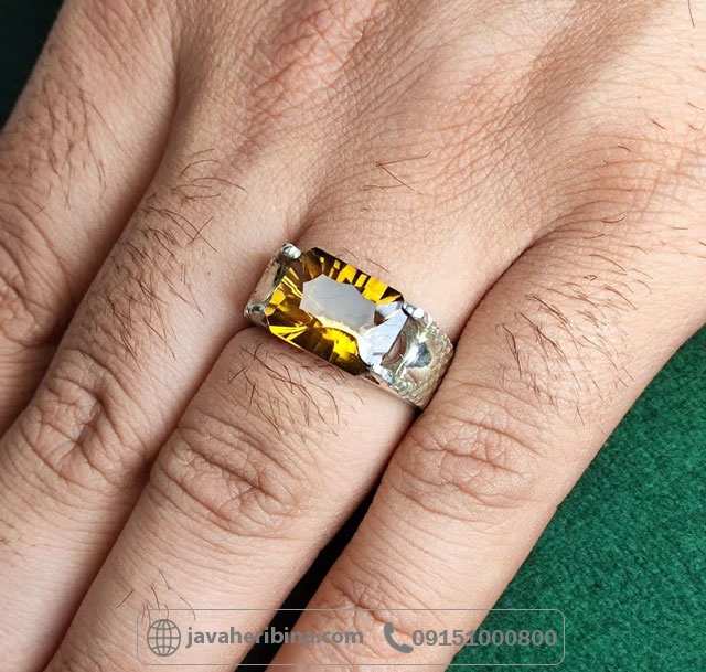 انگشتر سیترین نقره مردانه رکاب حصیری _کد:35211