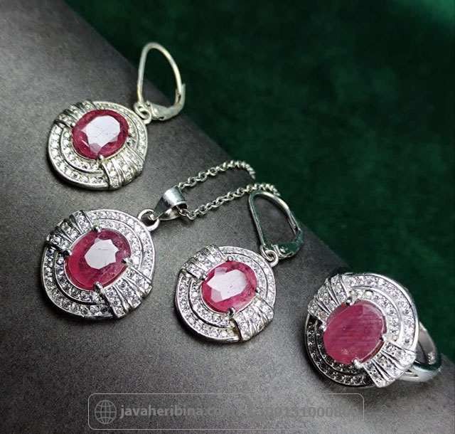 سرویس یاقوت سرخ نقره رودیوم بدون زنجیر _کد:35212