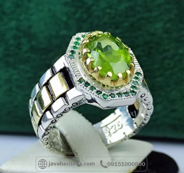 انگشتر زبرجد نقره مردانه رولکسی زیبا_کد:35213