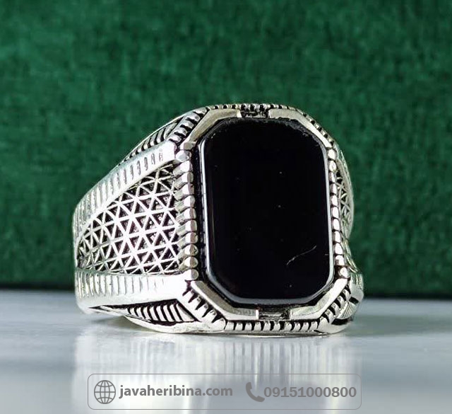 انگشتر عقیق سیاه (اونیکس) ترک نقره مردانه _کد:35214