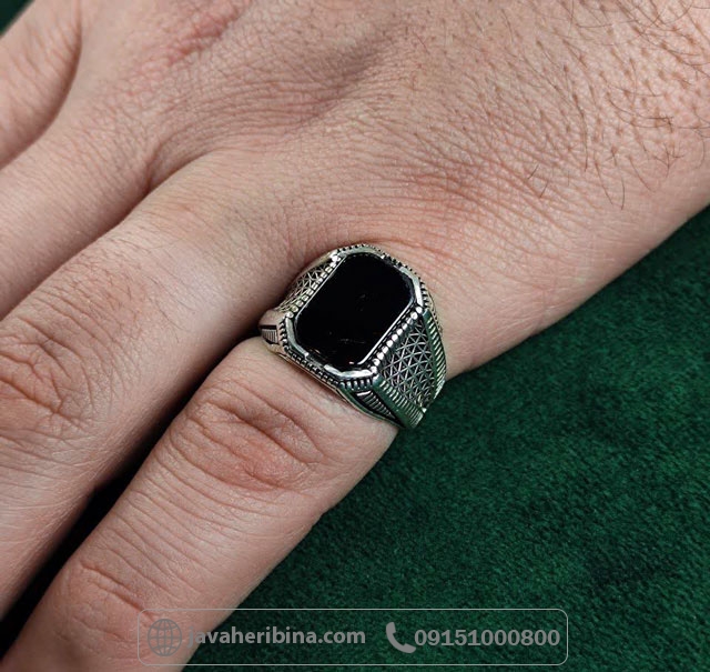 انگشتر عقیق سیاه (اونیکس) ترک نقره مردانه _کد:35214