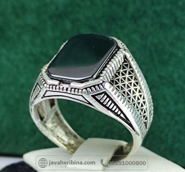 انگشتر عقیق سیاه (اونیکس) ترک نقره مردانه _کد:35214