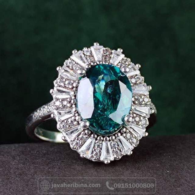 انگشتر توپاز سبز نقره زنانه جواهری _کد:35215