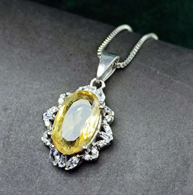 گردنبند سیترین نقره زنانه بدون زنجیر _کد:35217