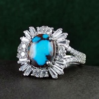 انگشتر فیروزه نیشابوری نقره زنانه رودیوم 