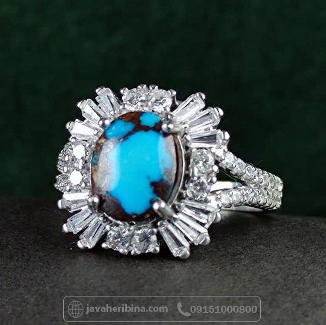 انگشتر فیروزه نیشابوری نقره زنانه رودیوم _کد:35219