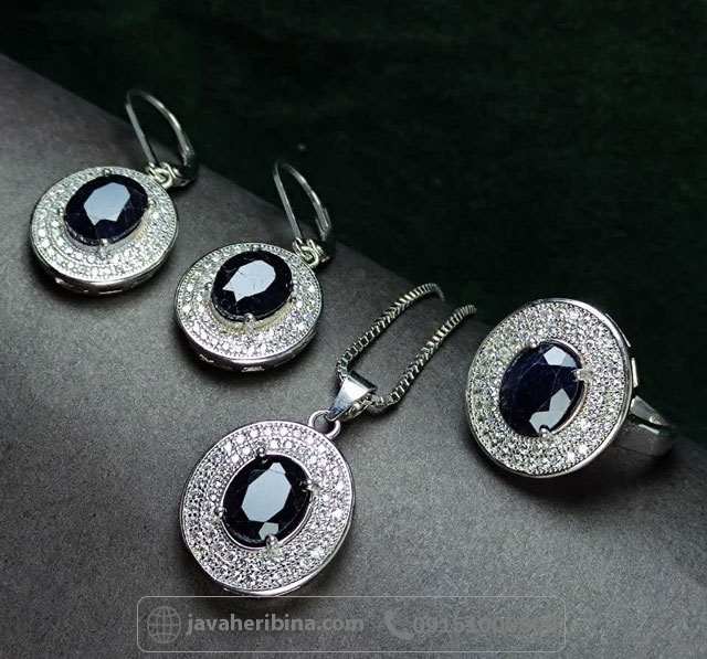 سرویس یاقوت کبود نقره زنانه بدون زنجیر _کد:35220