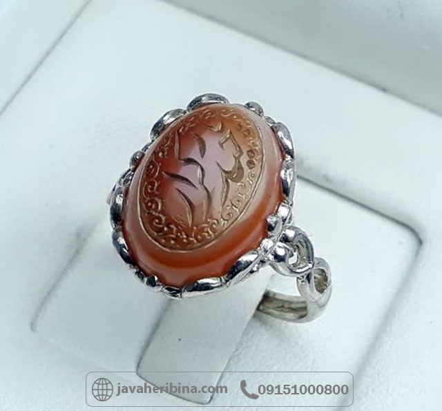انگشتر عقیق سلیمانی زنانه با حکاکی یاحیدر کرار _کد:35227