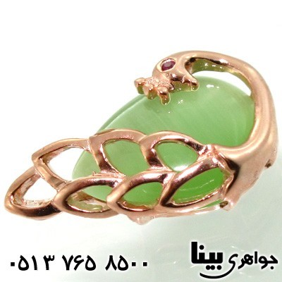 گردنبند سنگ ماه (مون استون) سبز طرح طاووس زنانه
