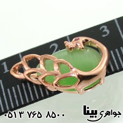 گردنبند سنگ ماه (مون استون) سبز طرح طاووس زنانه