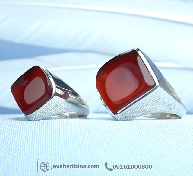 انگشتر عقیق قرمز ست زنانه و مردانه طرح نقطه بسم الله پشت بسته حرزدار _کد:35233