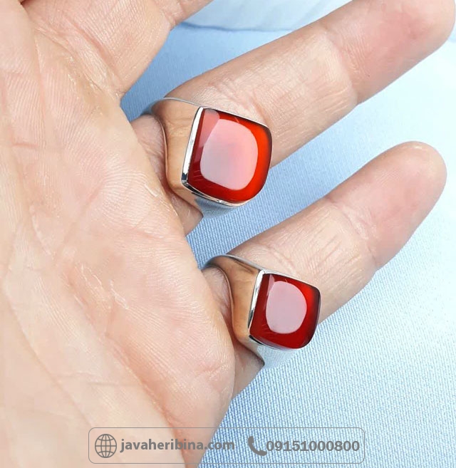 انگشتر عقیق قرمز ست زنانه و مردانه طرح نقطه بسم الله پشت بسته حرزدار _کد:35233