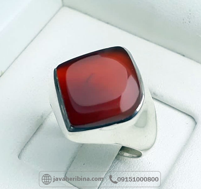 انگشتر عقیق قرمز ست زنانه و مردانه طرح نقطه بسم الله پشت بسته حرزدار _کد:35233