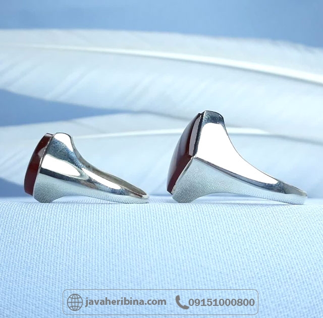 انگشتر عقیق قرمز ست زنانه و مردانه طرح نقطه بسم الله پشت بسته حرزدار _کد:35233