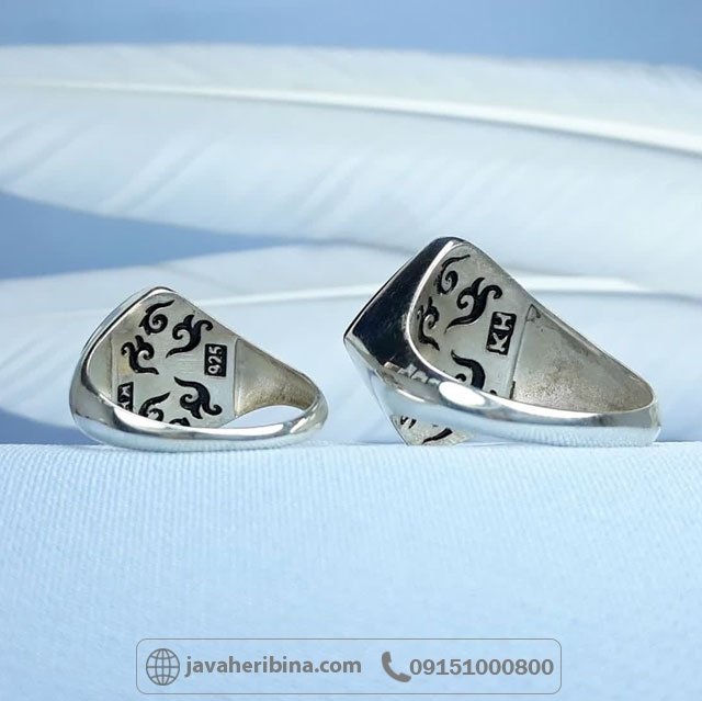 انگشتر عقیق قرمز ست زنانه و مردانه طرح نقطه بسم الله پشت بسته حرزدار _کد:35233