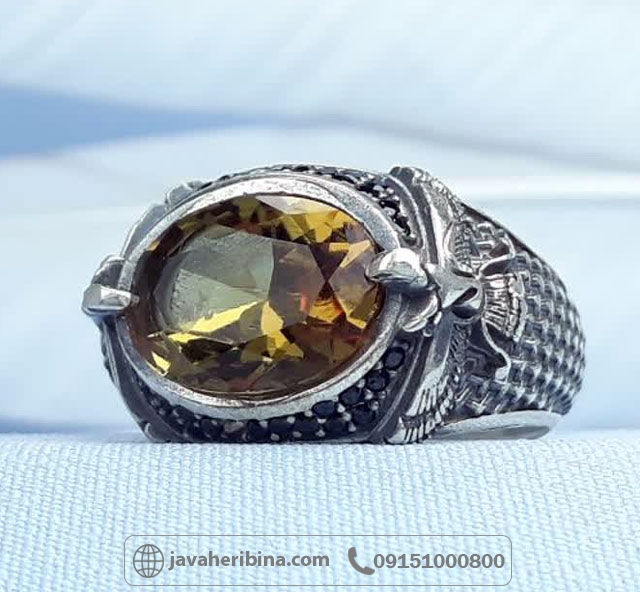 انگشتر الکساندریت نقره مردانه با مخراج نگین های مارکازیت _کد:35234