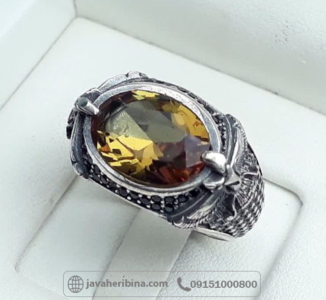 انگشتر الکساندریت نقره مردانه با مخراج نگین های مارکازیت _کد:35234