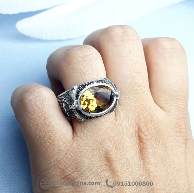 انگشتر الکساندریت نقره مردانه با مخراج نگین های مارکازیت _کد:35234