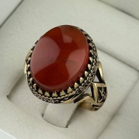 انگشتر عقیق یمنی سرخ طلاروس مردانه 